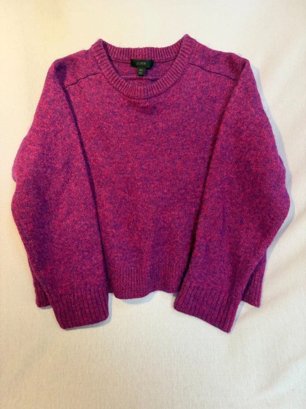 J.Crew Wool Blend Marled Space Dye Crewneck Sweater Purple Magenta Pink XL Cozy